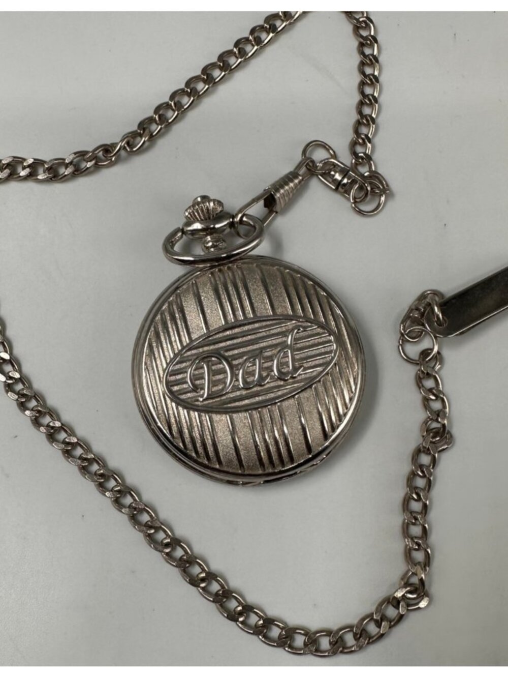 Dad Pocket Watch Mens Silver Tone Chain Included Date Window 47MM New Battery